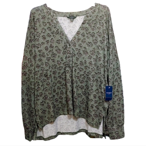 Lucky Brand Green Leopard Print Button Front Relaxed Blouse Women Size Medium M - Picture 7 of 7